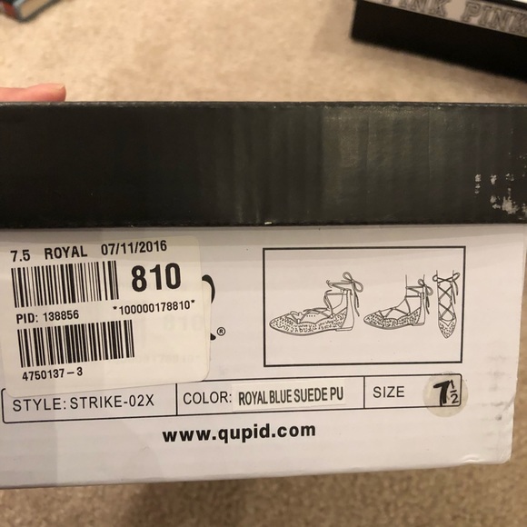 Royal blue suede qupid lace up pointy flats 7.5 - Picture 3 of 6